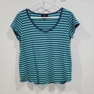 Chaps Blue and Green Striped Short Sleeve Tee / Size Large